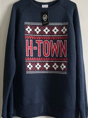 H-Town Graphic Crewneck Sweatshirt - Navy with Red & White Pattern